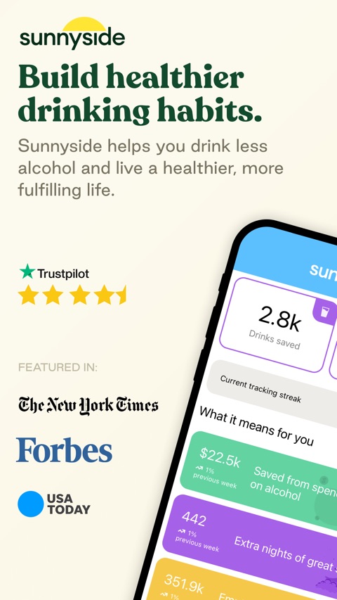 Official App Store screenshot 1 of Sunnyside: Drink Less Alcohol