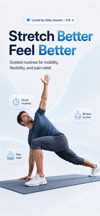 Flexor App Store screenshot of a guided stretching home screen