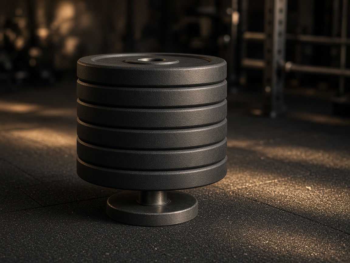 Stacked unbranded black weight plates on a gym peg